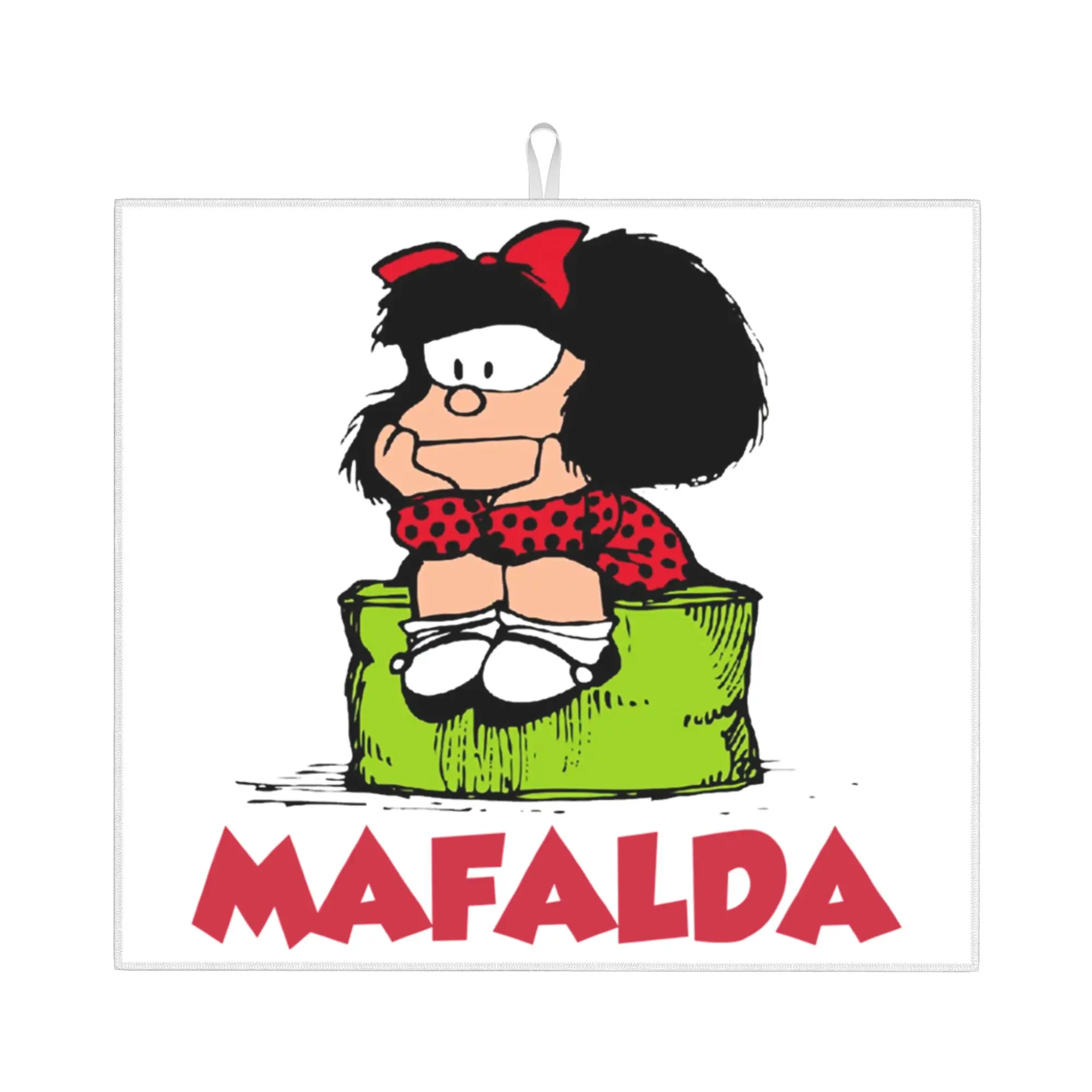 Mafalda Quino Comics Drying Mat For Kitchen Waterproof Non‑Slip Oil Proof Reusable Quino Cartoon Manga Countertop Protector Mat