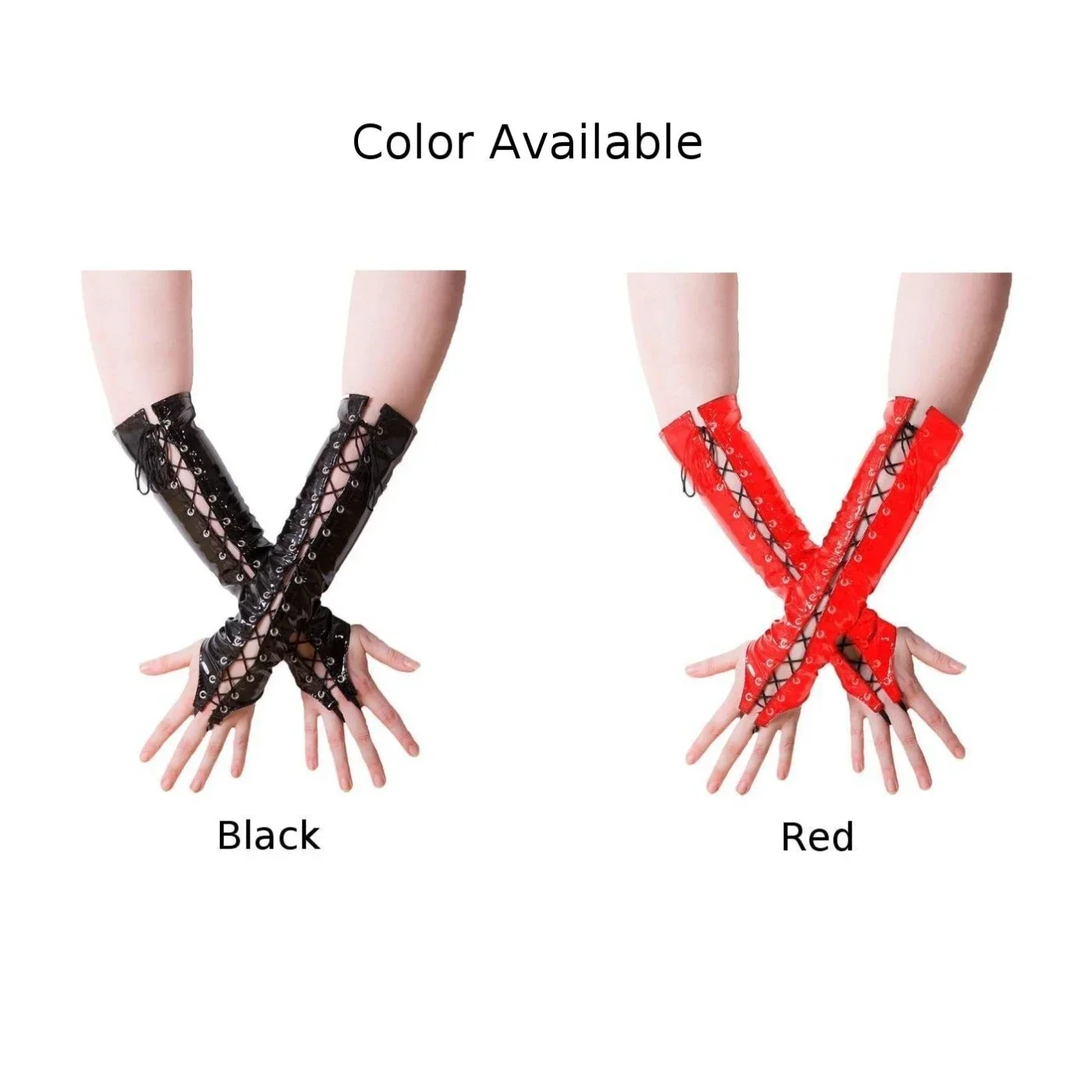 Sexy Frauen PVC PU Leder Handschuhe Schnürung Aushöhlen Lange Punk Handschuh Cosplay