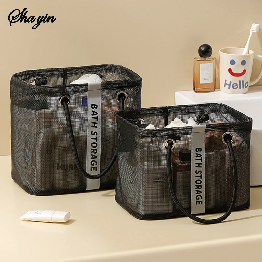 Mesh Travel Storage Bag Shower Bag, Hand-Held Wash Bag, Waterproof Shower Towel Basket Organizer Bag