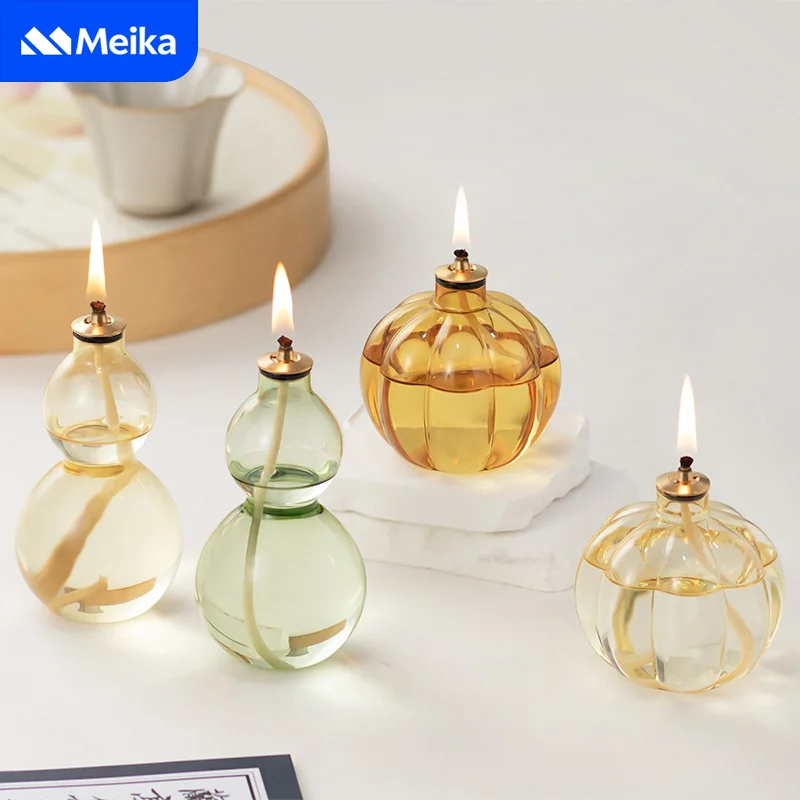 Creative Glass Oil Lamp Pumpkin Gourd Shape Table Decor Romantic Candlelight Atmosphere Minimalist Home Desktop Ornament