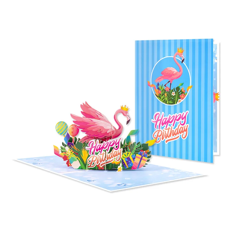 2Pcs New 3D Pop-Up Greeting Cards, Birthday Cake Greeting Cards, Flamingo Birthday Greeting Cards