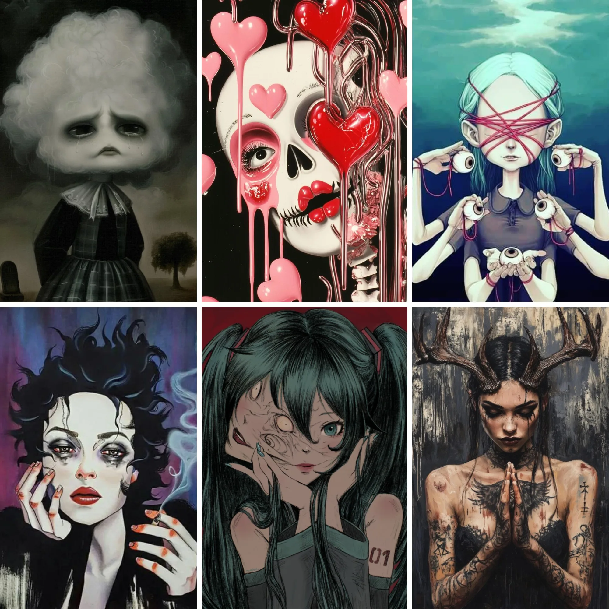 

DIY 5D Diamond Painting Cute Goth Girl Cross Stitch Kit Full Drill Square Macabre Gift Embroidery Mosaic Dark Academia Wall Art
