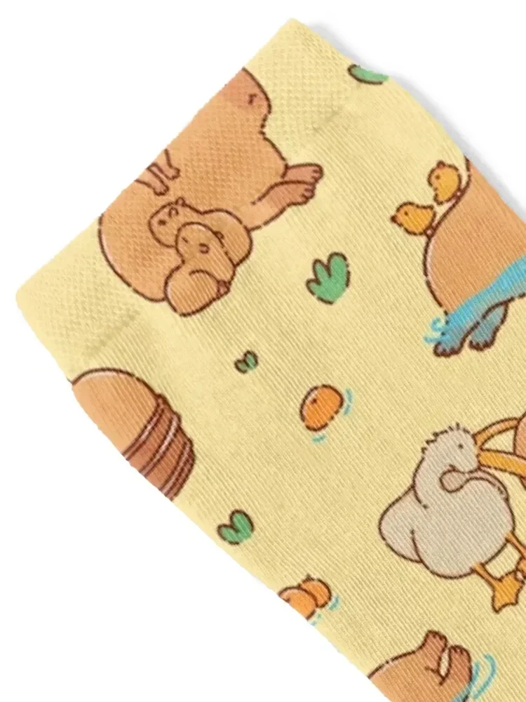 Capybara cute seamless pattern, yellow background Socks Argentina Non-slip Mens Socks Women's