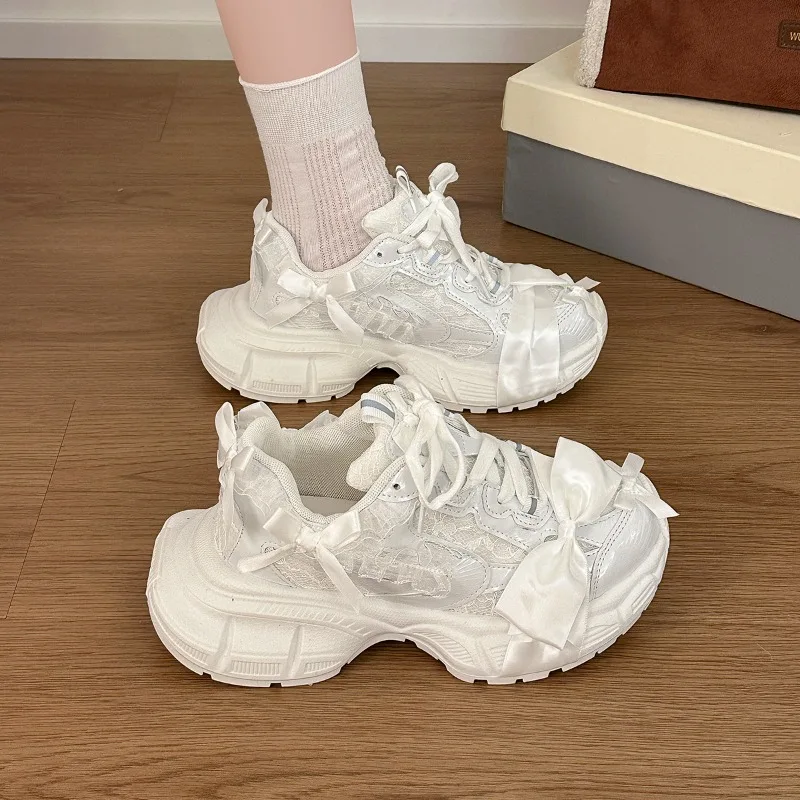 New Lace Bow Shoes Daddy 2026 Versatile Platform Heightened Casual Sneakers