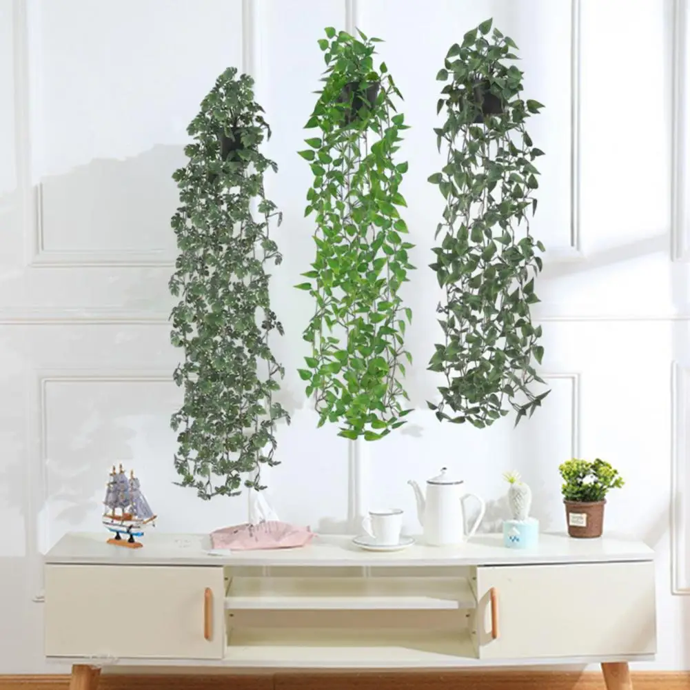 Fake Hanging Potted Plant Realistic Artificial Hanging Scindapsus Leaf Plant for Indoor Outdoor Decor Forever Blooming Fake