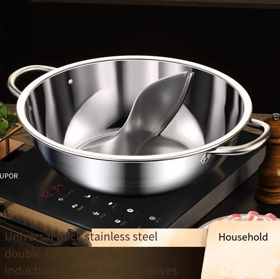 

Stainless Steel Pot Hotpot Induction Cooker Gas Stove Compatible Pot Home Kitchen Cookware Soup Cooking Pot Twin Divided