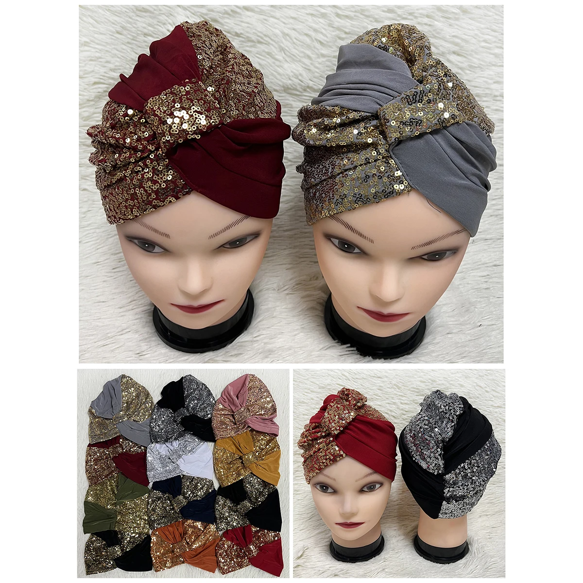 Women Cap Beaded For India Hat Scarfs Head Wrap Headband Girl Hair Accessories Lady Comfortable Worship Hat Twisted Turban Hats