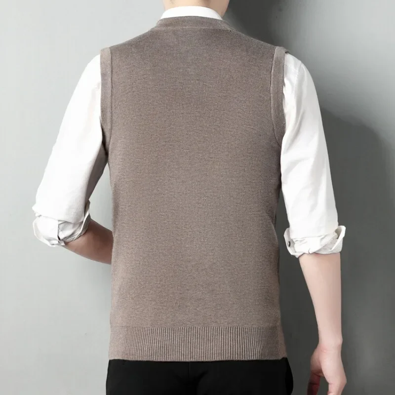 Mens V-Neck Sleeveless Vest Classic Business Gentleman Knitwear Knitted Waistcoat Sweater Pullover Tank Tops