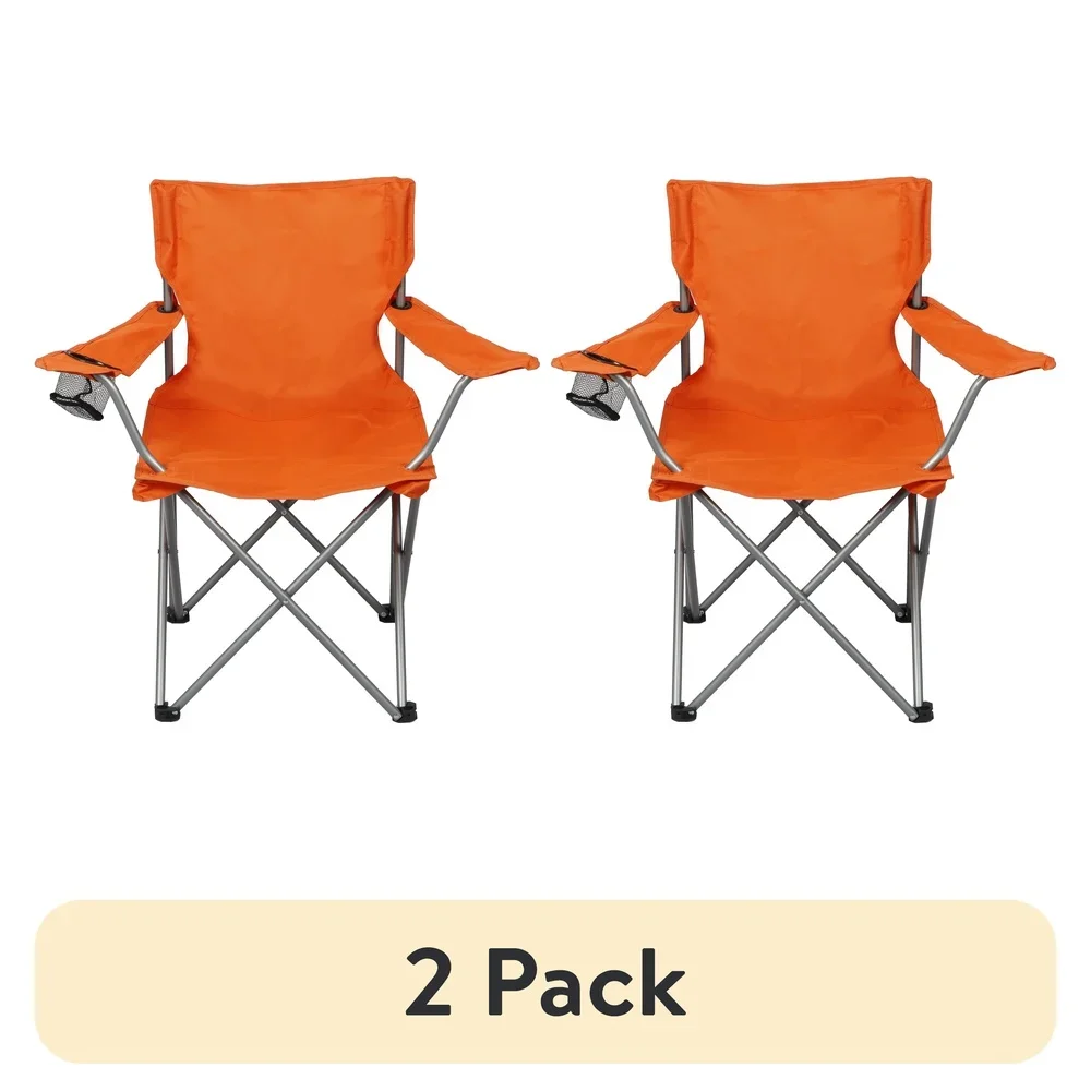 2 Pack Folding Camp Chairs with Cup Holder Portable Quad Frame Durable Outdoor Seating Tailgating Camping Sports Events image 2