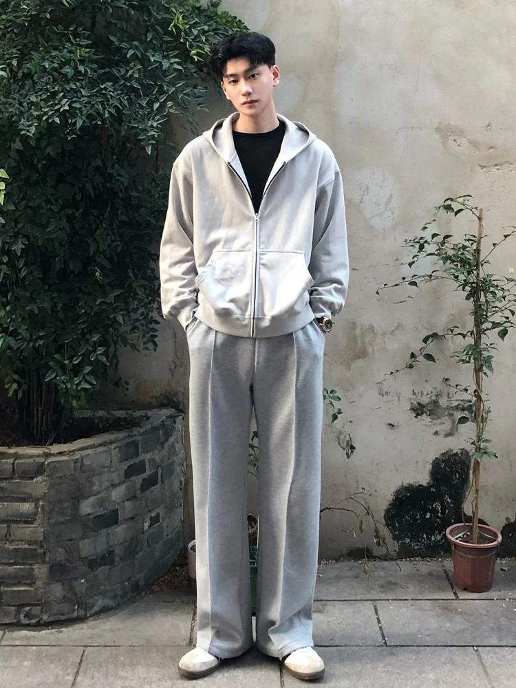 ey American Sle Pantalon de survêtement à jambe droite lourde pour hommes Sports d'hiver Fitn Loose Suspendu Taille jusqu'à Minceur Long Trou...