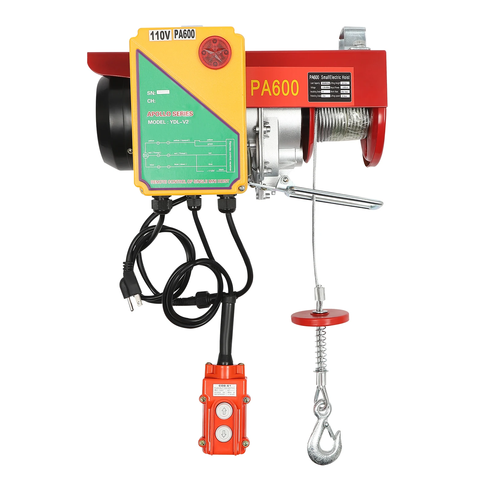 Electric Hoist 1800 lbs / 810 kg With Wireless Remote Control & Single/Double Slings Electric Winch, Steel Electric Lift 110V