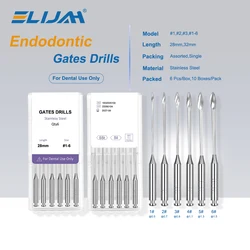 6Pcs/Box Dental Engine Use Endodontic Gates Drill Glidden Rotary 28mm/32mm Densapy #1-6 Stainless Steel Endo Files Dentist Tool