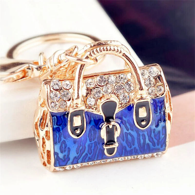 Creative Jewelry Key Chain Set Rhinestone Handbag Car Keychain Female Bag Accessories Key Chain Metal Enamel Pendant Keyfob
