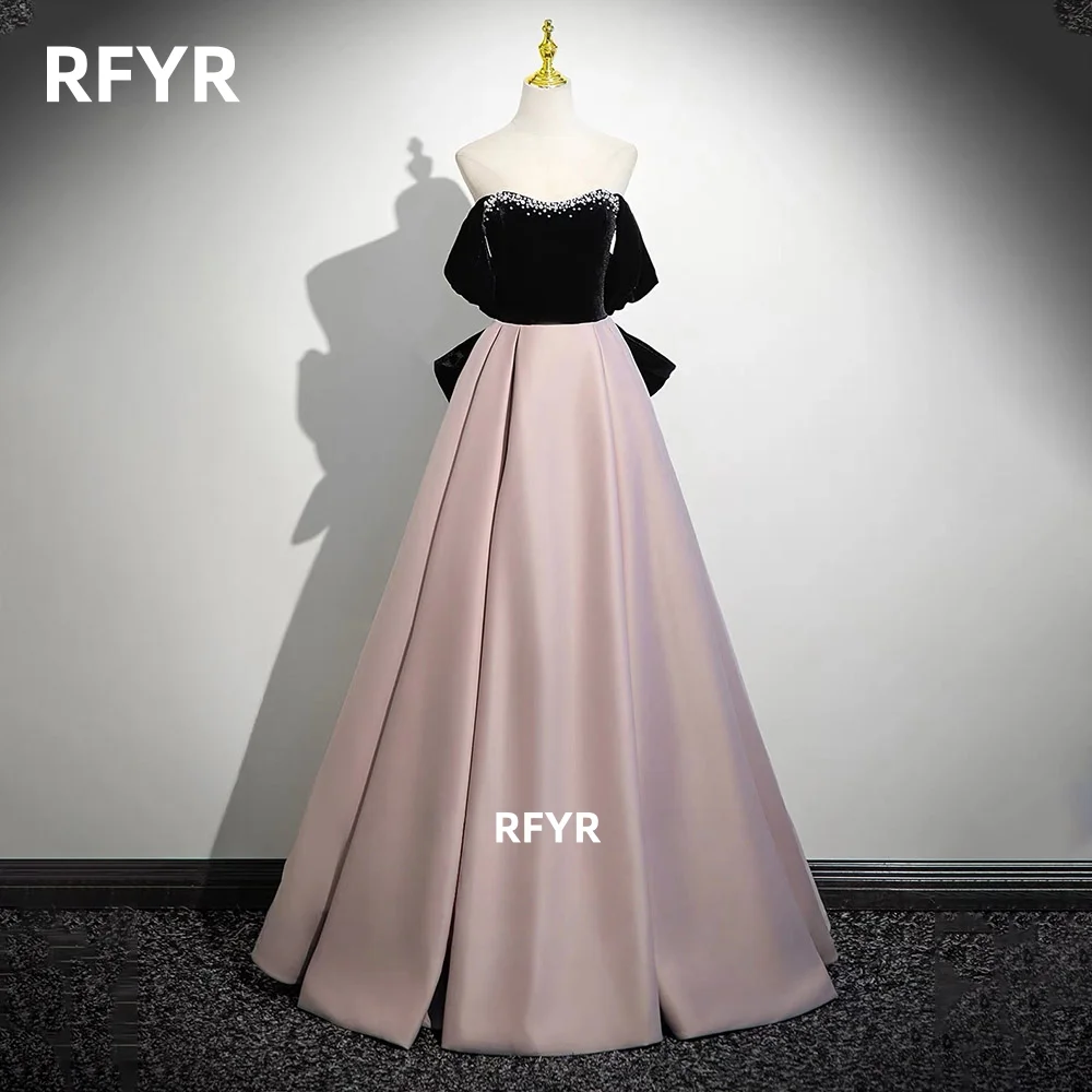 

RFYR Off Shoulder Evening Dress Pearls Prom Dress with Bow Back Party Princess Dress for Women Customized