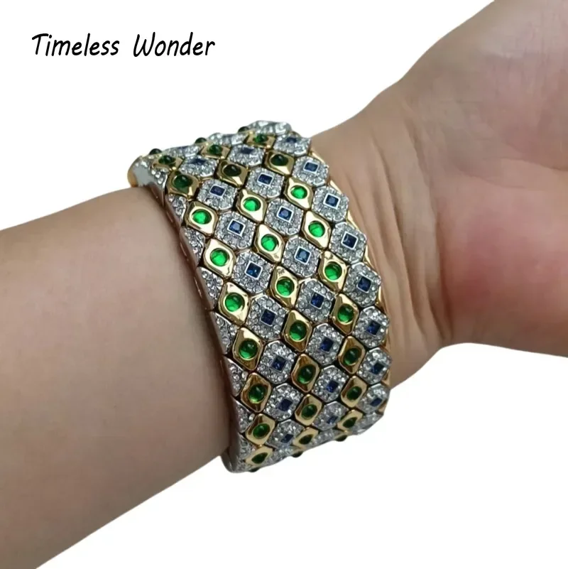 Timeless Wonder Fancy Zircon Geo Hinged Wrap Statement Bracelet for Women Designer Jewelry Goth Runway Top Trendy Rare Gift 4526