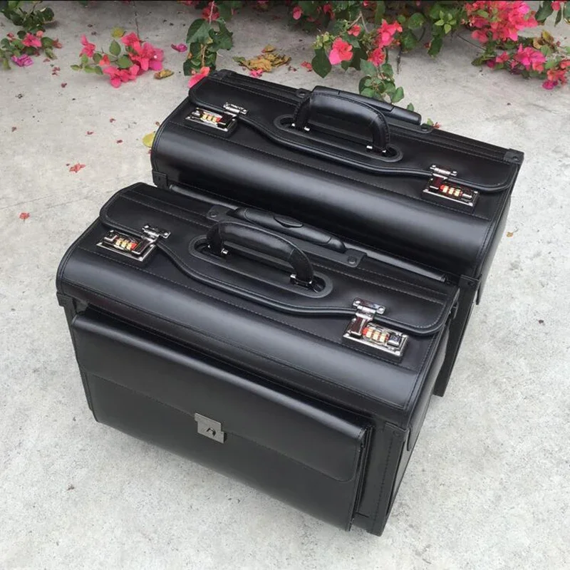 Carrylove 19" Zoll echtes Rindsleder Airline Pilot Trolley Gepäck Kabinenkoffer Reisetasche für Unternehmen