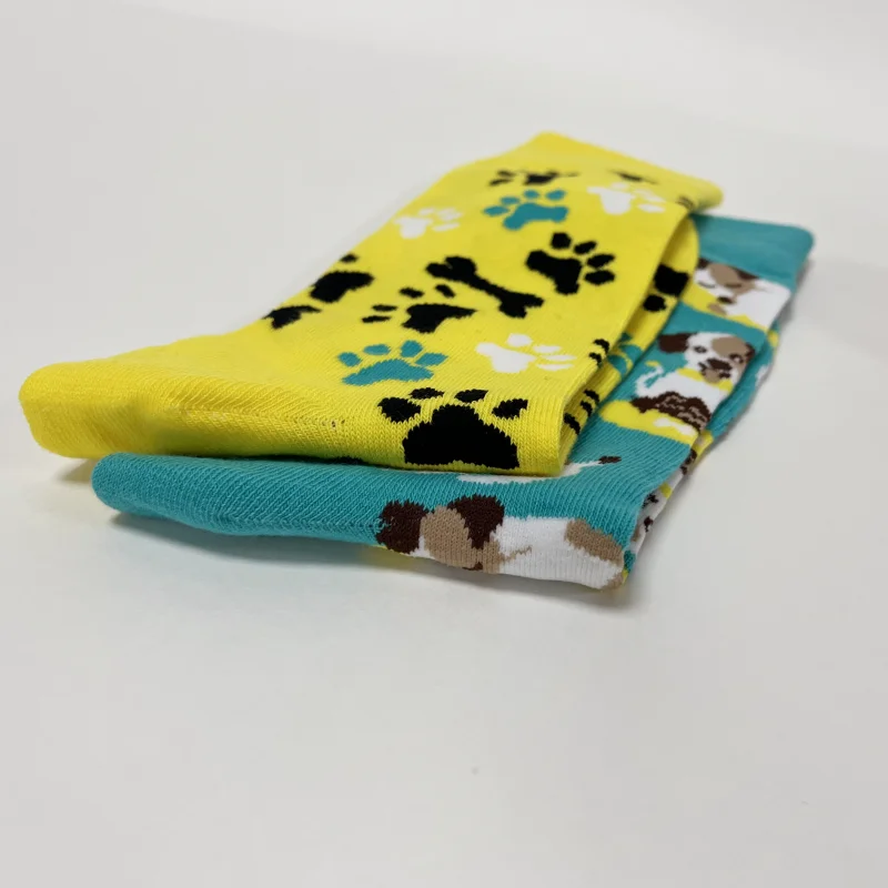 1 Pair Cartoon Cute Puppy and Footprint AB Style Trendy Personalized Men\'s Mid-Calf Socks