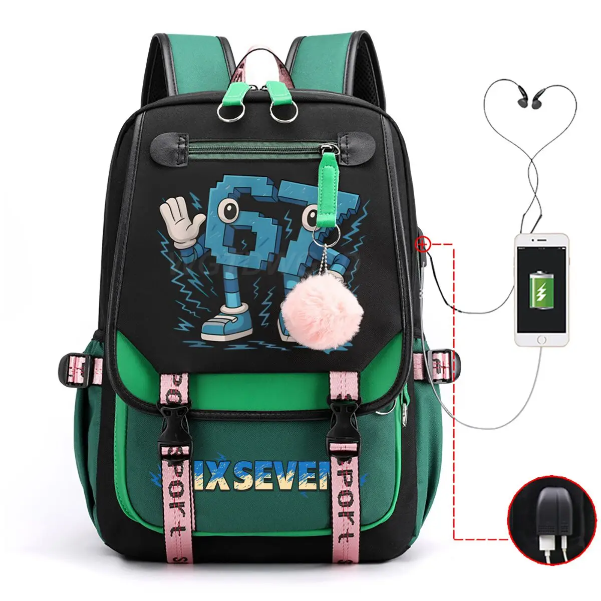Cartoon Six Seven Italian Brainrot Funn Game Backpack College Girls Boys 67 Design Theme Back Pack Fashion USB Charging Bookbags