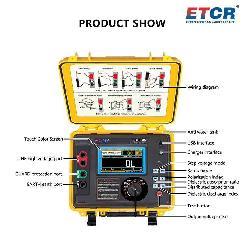 ETCR3520 Large Volume Voltage Equipment Testing High Voltage Digital HV Insulation Resistance Meter