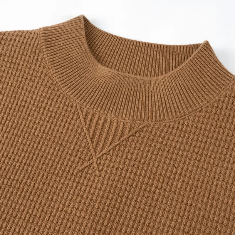 Luxury Man Waffle Long Sleeves Knit T-Shirt Korean-Style Autumn Winter New Round Neck Pullover Fashion Versatile Men's Clothing