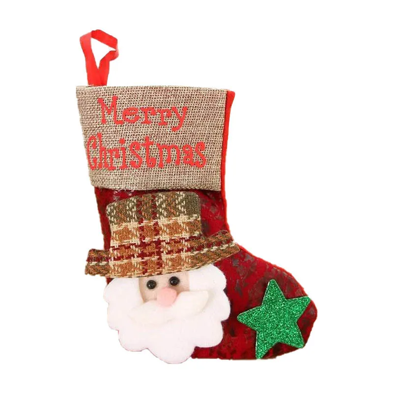 Christmas Sock Gift Candy Bag Snowman Elk Santa Claus Pocket Xmas Tree Small Imitation Leather Hanging Ornament Gift Bag Kids