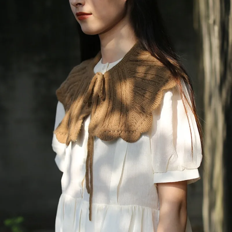 

Новая женская вязаная шаль с большим воротником-стойкой и отворотом, универсальная, для весны и лета, для помещений с кондиционером, 2026 год