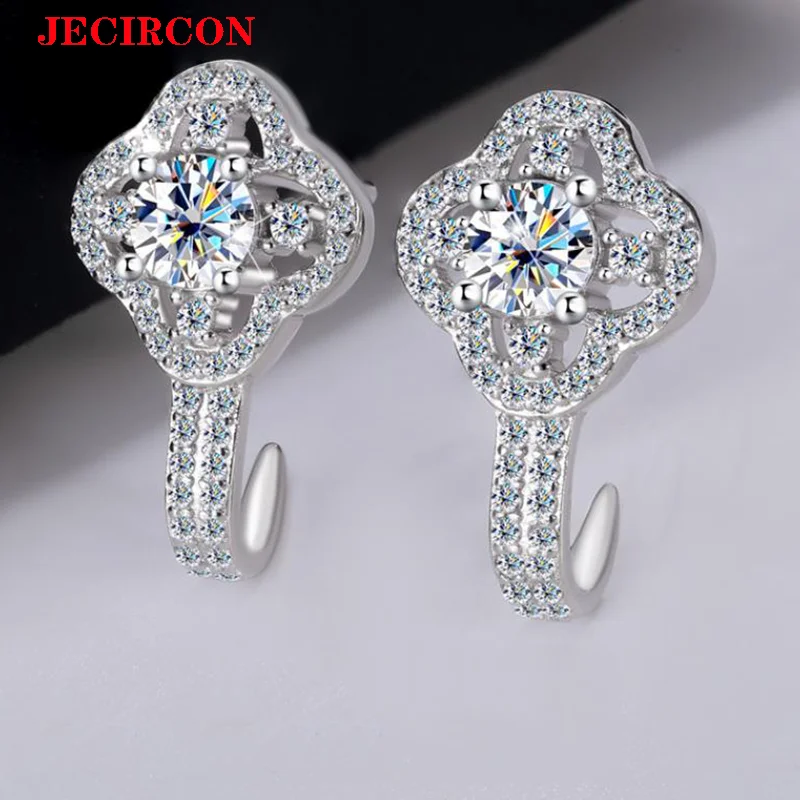 

Серьги JECIRCON из стерлингового серебра S925 с муассанитом, модные шпильки в форме цветка 0,5 карата, европейские и американские украшения для ушей в стиле хип-хоп