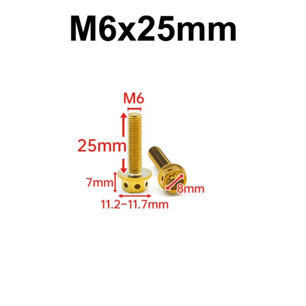 High Quality M6 M8 Titanium Bolt 10/15/20/25/30/35/40/45/50/60 Gold Hex Head Screws With Drilled Holes Hex Head Bolts Motorcycle