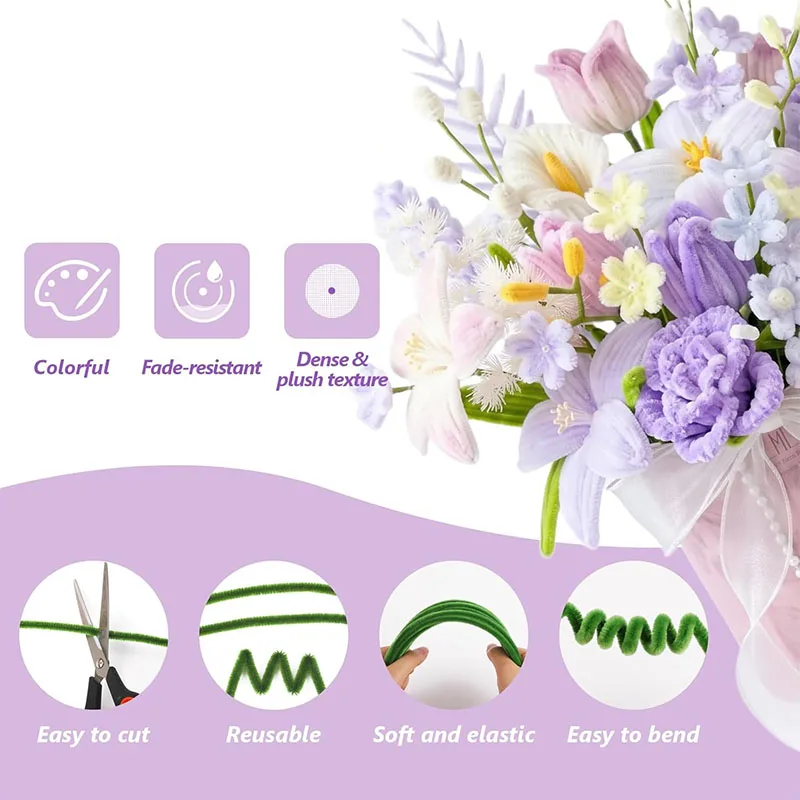 50/100 Stück 7mm Chenille-Draht aus Eisen für DIY-Blumen, Raumdekoration, Kunsthandwerk, Geschenke, Festdekorationen – Detail 4