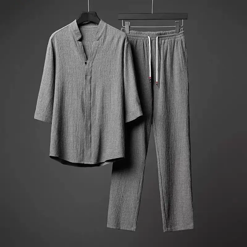 (Chemise + Pantalon) 2023 D'été Hommes Mode Chemise Classique hommes D'affaires Décontracté Mode Chemises Hommes UN Ensemble de Vêtements