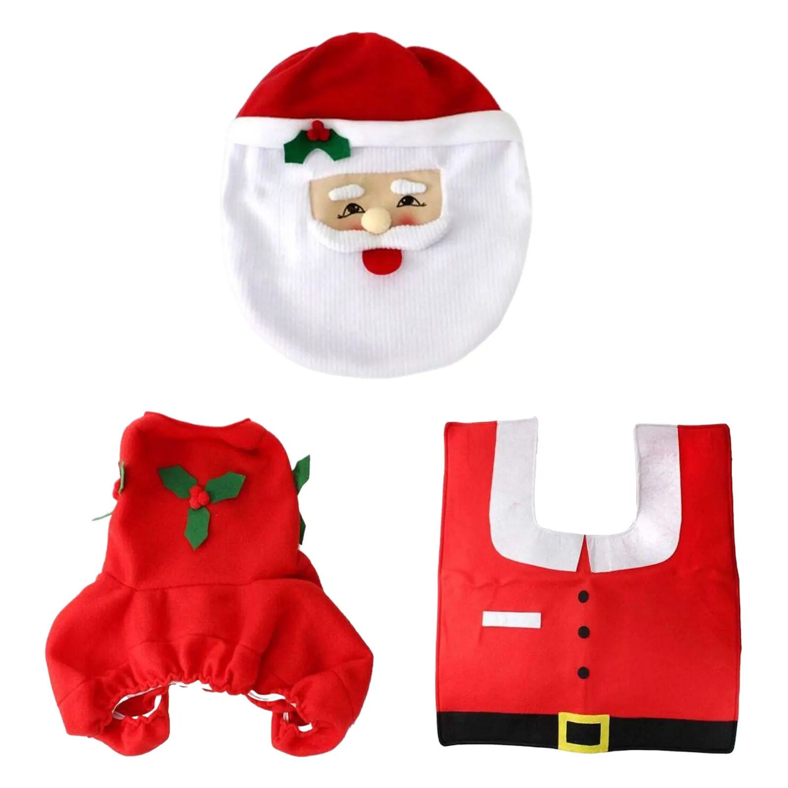 Christmas Bathroom Decorations Sets Creative 3pcs Santa Toilet Seat Cover Rug Toilet Tank Cover Xmas Supplies Xmas Home Decor