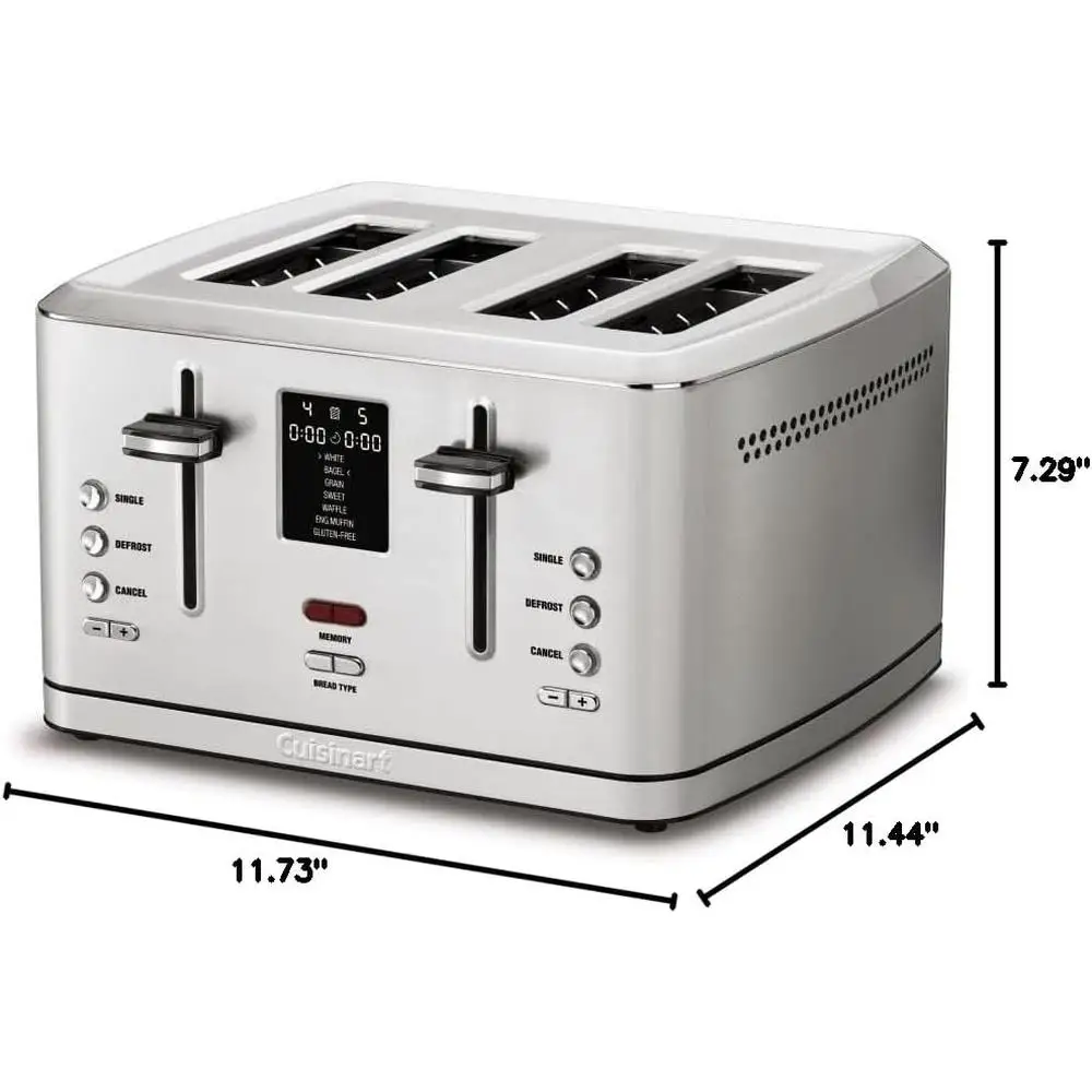 4-Slice Digital Toaster Stainless Steel Multiple Toasting Functions MemorySet Control 7 Shade Dial High Lift Lever Removable