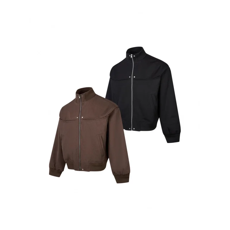 

EME Retro Commuter Short Wide Jacket Coat Vibe Stand Collar Zipper Deconstructed Oversized Ribbed Cuff Top Unisex