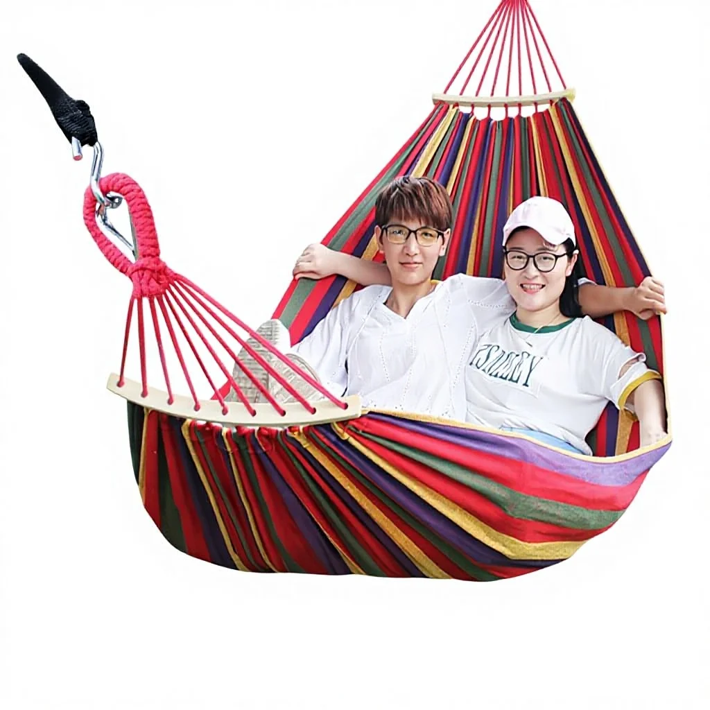 Thickened Anti-tilt Double Hammock 200 * 150cm Outdoor Canvas Single Curved Rod Swing, Load-bearing 300kg, Suitable For 1 Person