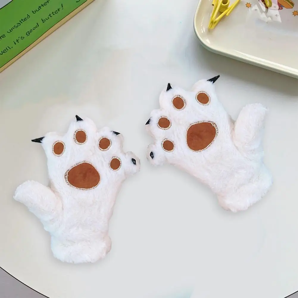 Wear-resistant Gloves Women Gloves Winter Embroidery Bear Paw Pattern Mittens Cozy Plush Gloves for Women Girls Cute Cartoon