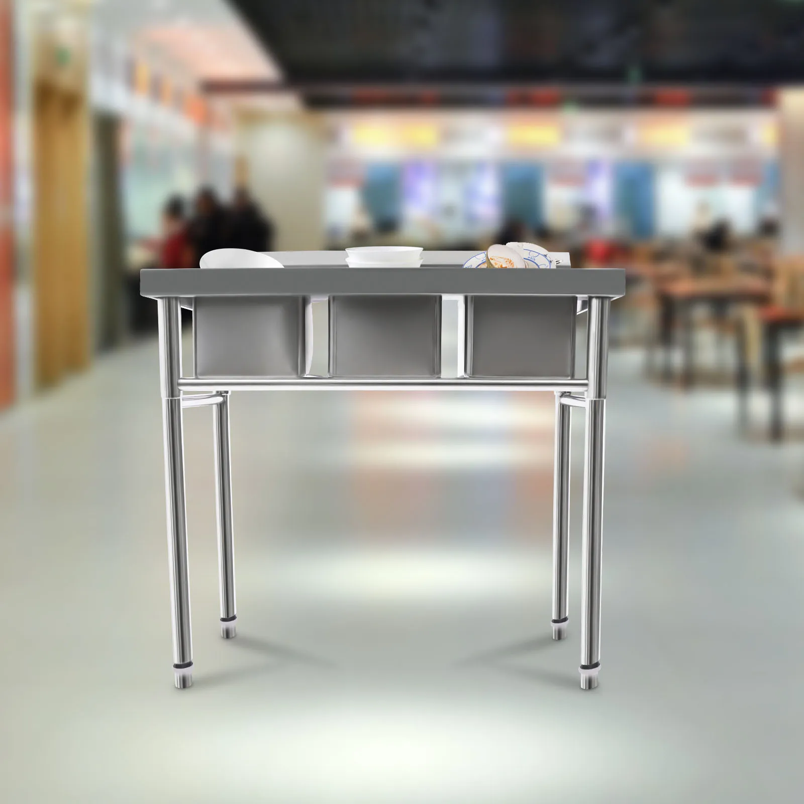 

Раковина с 3 отделениями, универсальная раковина из нержавеющей стали 304, уличная раковина, отдельно стоящая универсальная раковина с 2 кранами для горячей и холодной воды для кухни