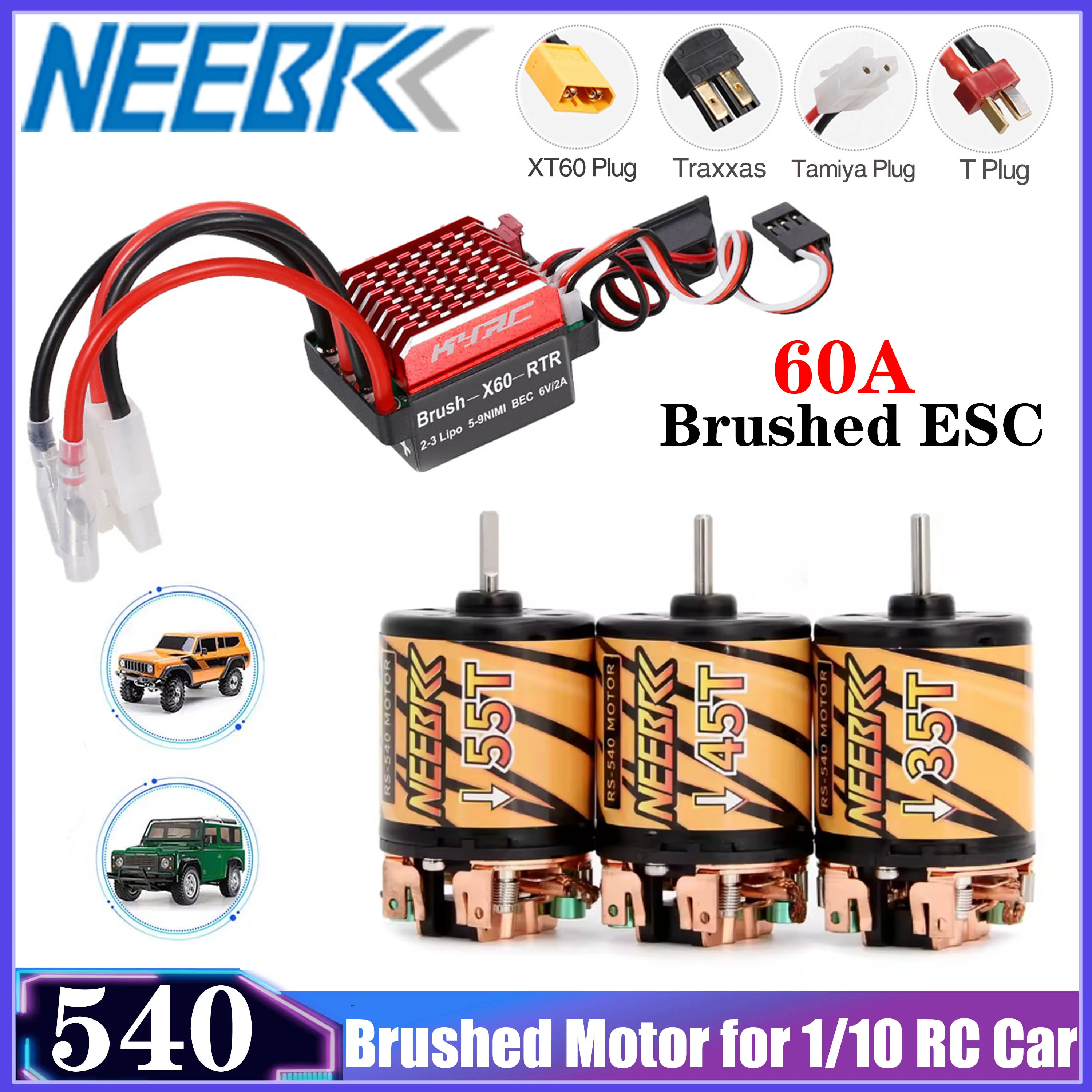 

NEEBRC 540 Brushed Motor 35T 45T 55T 3-Slot 360A ESC Combo for 1/10 RC Car Crawler Axial SCX10 90046 Traxxas TRX4 TRX6 D90 MST