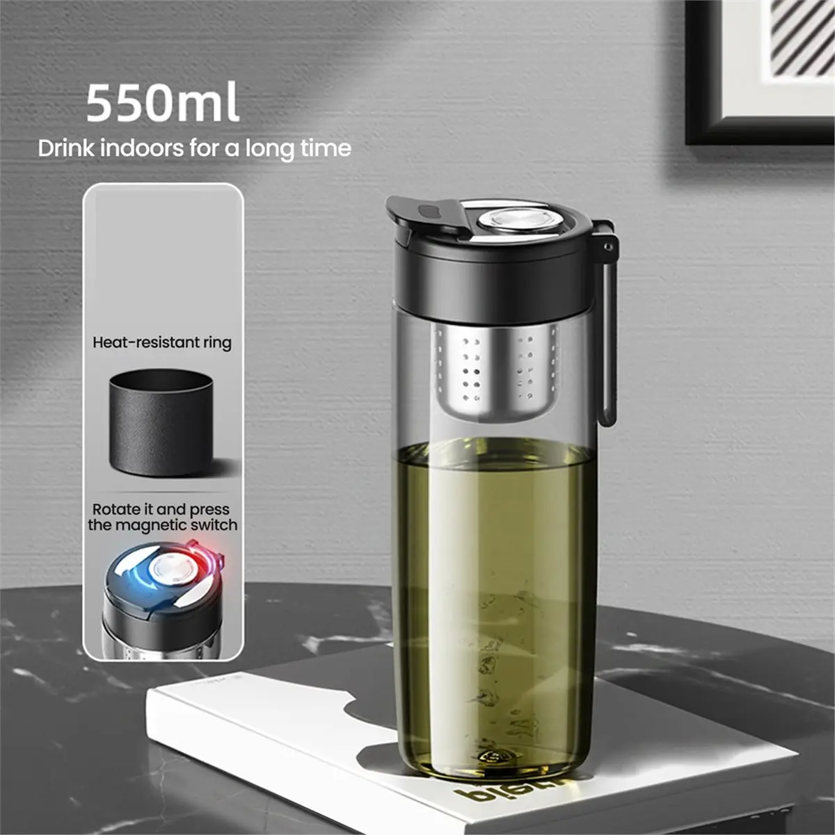 2026 New Tool Travel Tea Infuser Cup for Water Bottle with Big Tea Infuser FREE Plastic Drink Bottle Cup for Sport Outdoor 550ml