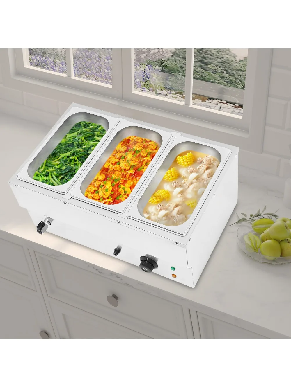 3-delige elektrische voedselwarmer 22x15x10 6in 86 230F met regelbare temperatuur voor buffet, restaurant, catering en commercieel gebruik in de keuken - afbeelding 2