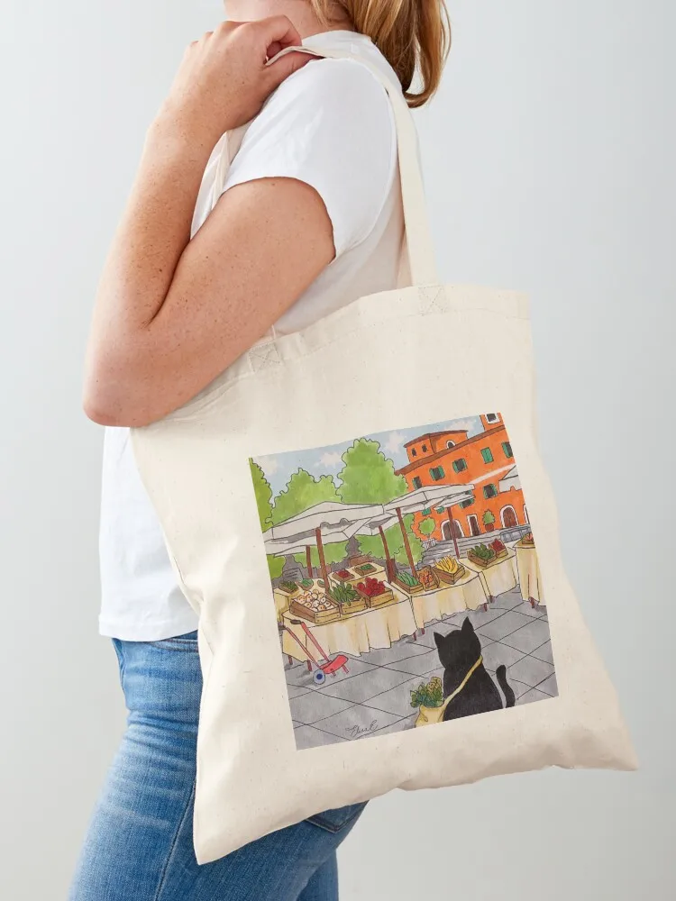 Journal of a Cat in Rome - Piazza di San Cosimato Tote Bag Canvas tote bag women large size bags Canvas Tote Bag