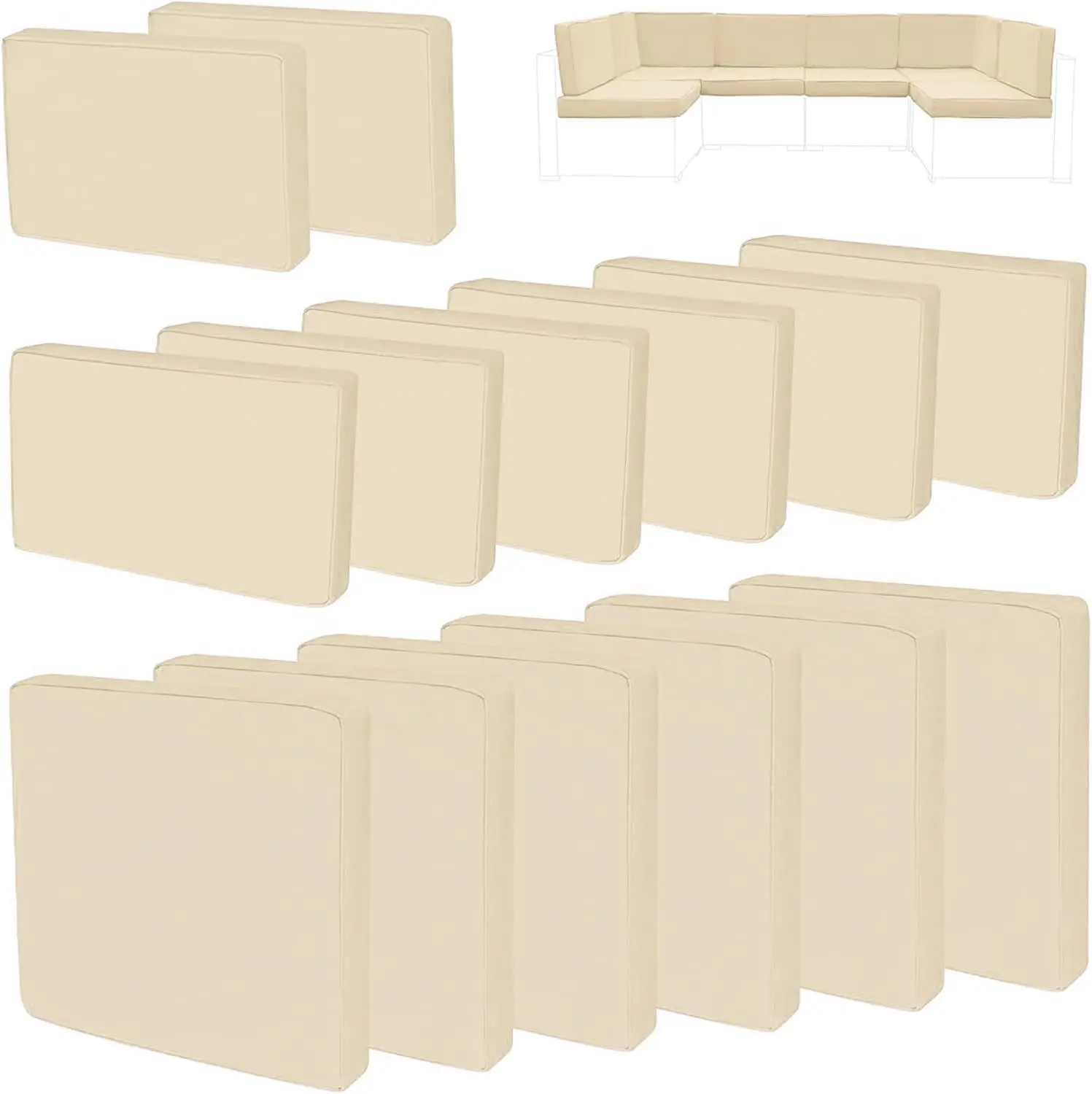 

14Pcs Patio Cushion Covers Replacement, Waterproof Sofa Slipcovers Set with Zippers, Beige 25x25x3.15in