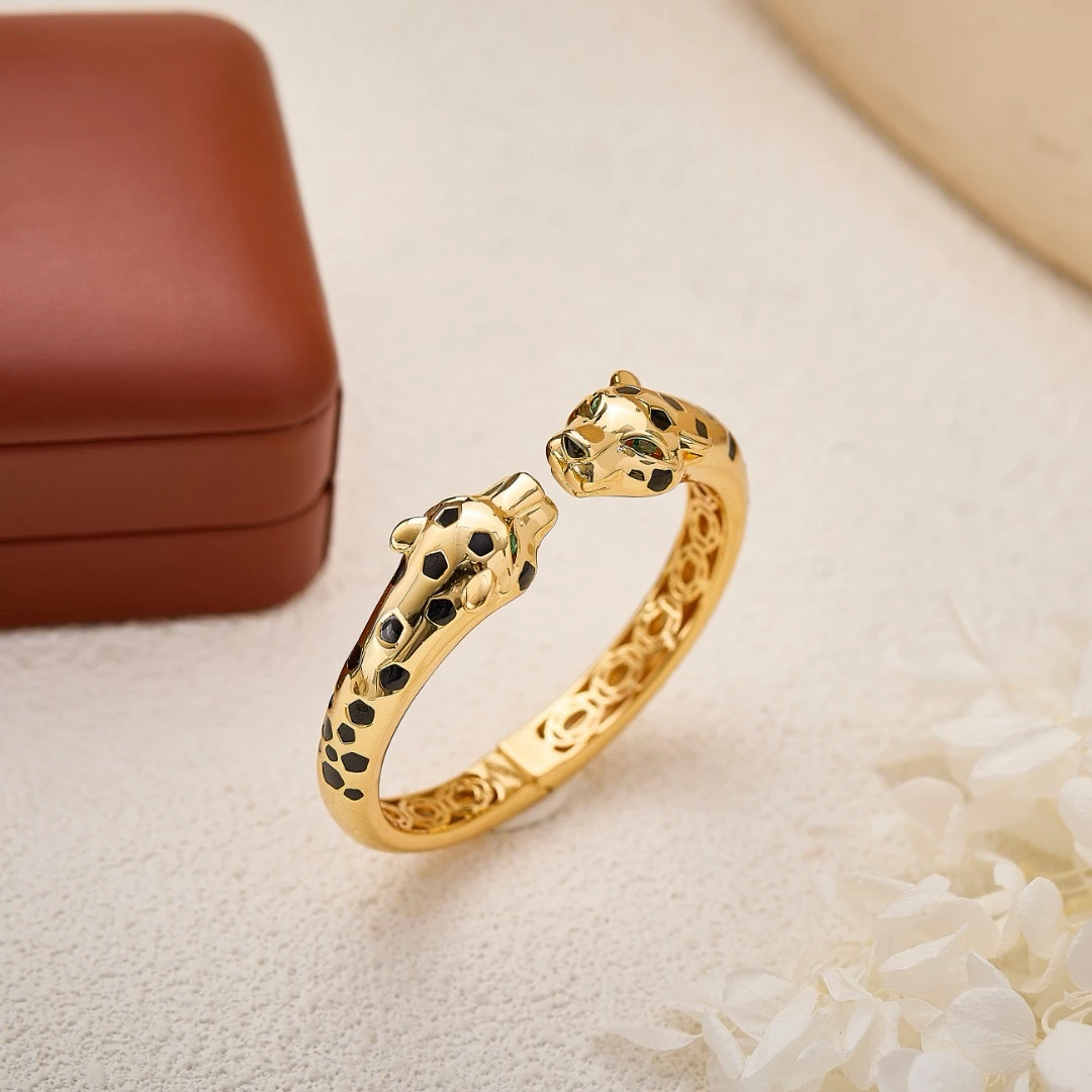 AY مجموعة مجوهرات الأزياء الفاخرة قطرة النفط الأسود اثنين رئيس ليوبارد المختنق قلادة الإسورة للنساء حفل زفاف مجوهرات هدية #6