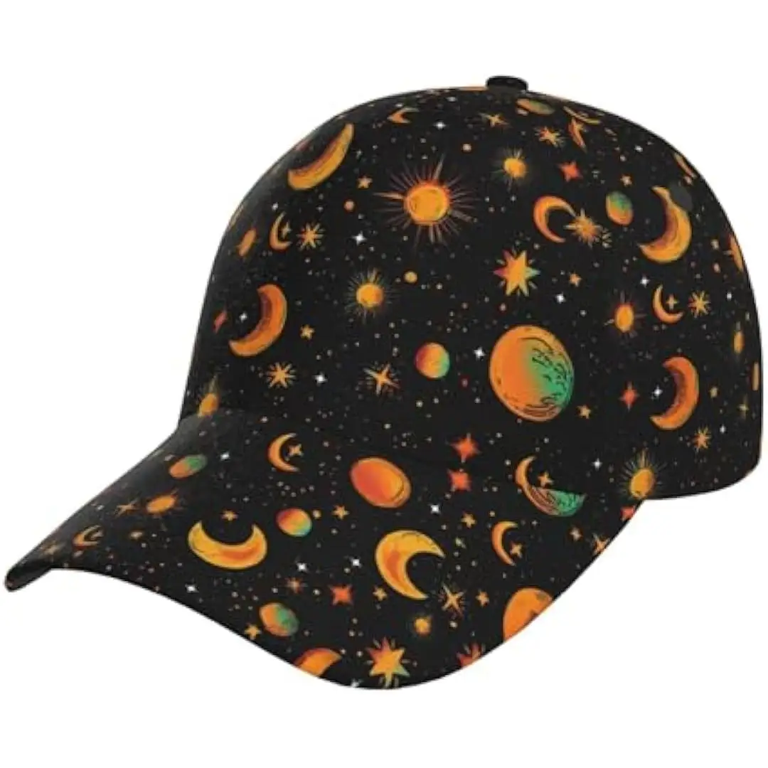 Vibrant Space Theme Celestial Gothic Bat Baseball Cap Adjustable Snapback Hat Breathable Trucker Sport Hats for Women Men