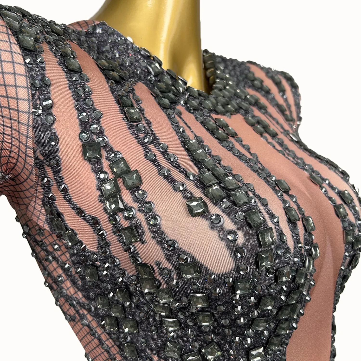 Sparkly Rhinestone Spandex Skinny Bodysuit for Women Nightclub Party Celebrate Birthday Fancy Dance Stage Performance Clothing