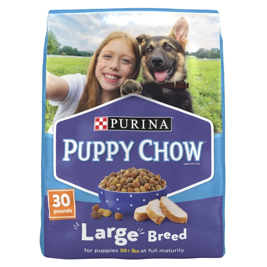 

Сухой корм для собак Purina Puppy Chow для крупных пород, высокобелковая формула для роста с курицей, идеально подходит для поддержания здорового развития.