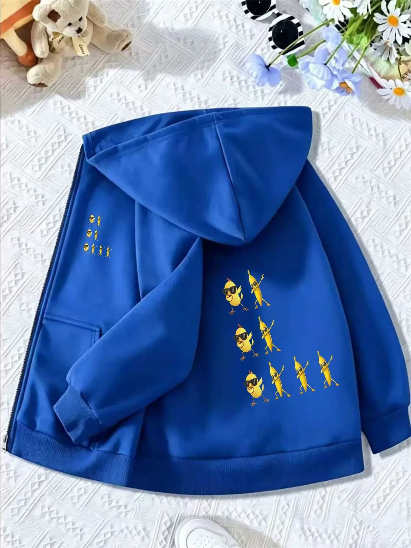Kids Zip Up Hooded Jacket Cool Cartoon Banana Chick With Sunglasses Graphic Long Sleeve Casual Hoodie Daily Street Top