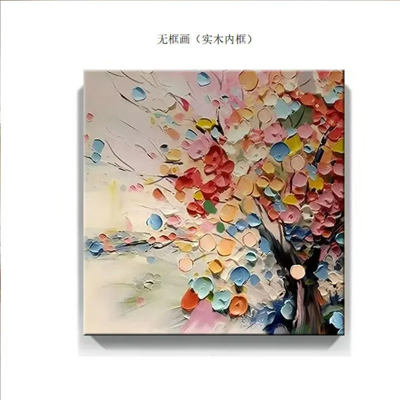 

Pure hand-painted three-dimensional flower restaurant living room decorative painting, square high-end