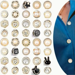 15Pcs/lot Women Shirt Brooch Buttons Cover up Button Pins Free Sewing Pearl Rhinestone Button for DIY Shirt Hat Clothing Decor