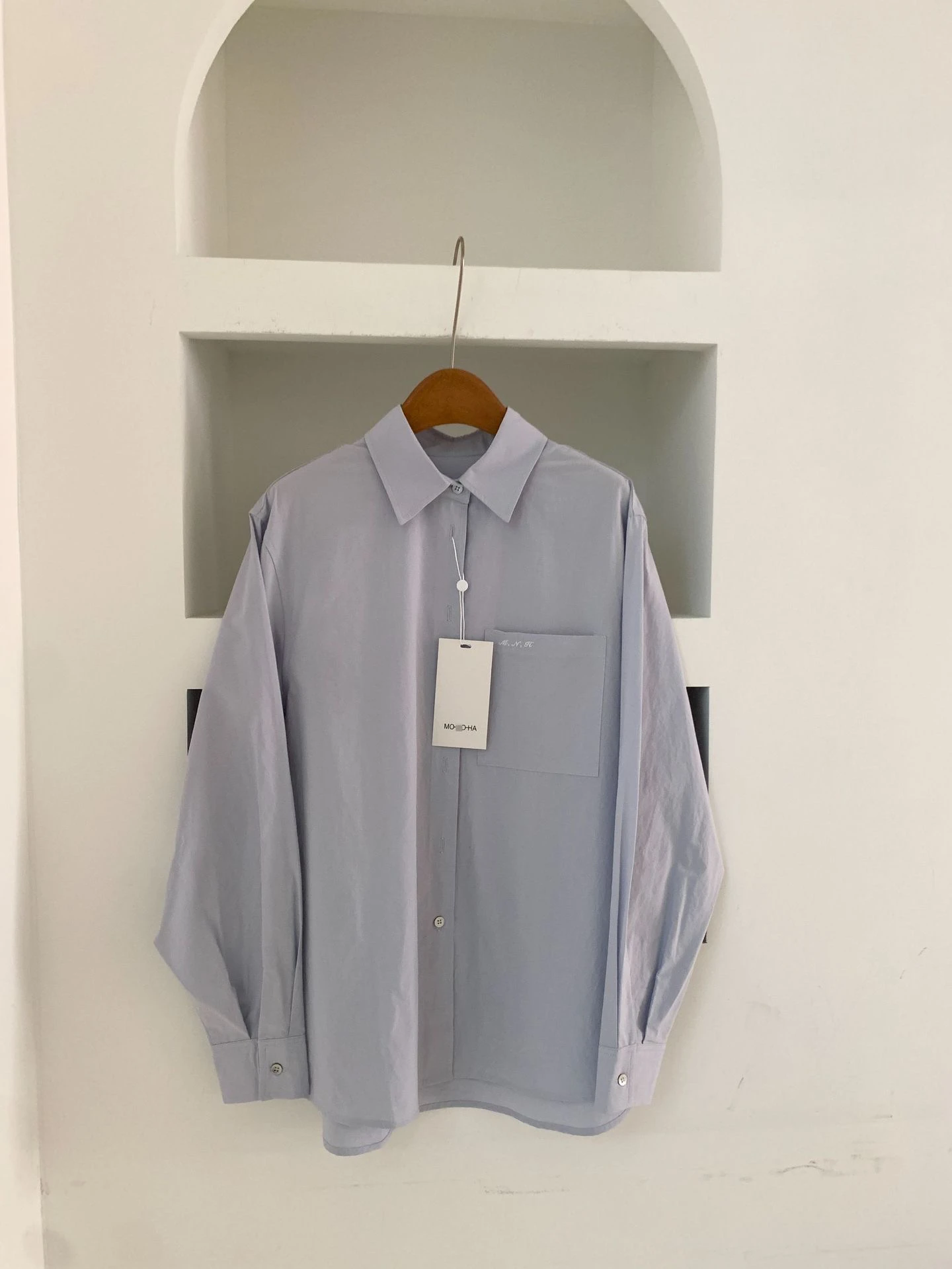 Spring Commute Classic Loose Fit Light Blue Shirt Versatile Casual Cotton Long Sleeve  Collar Traditional Style Women's S...