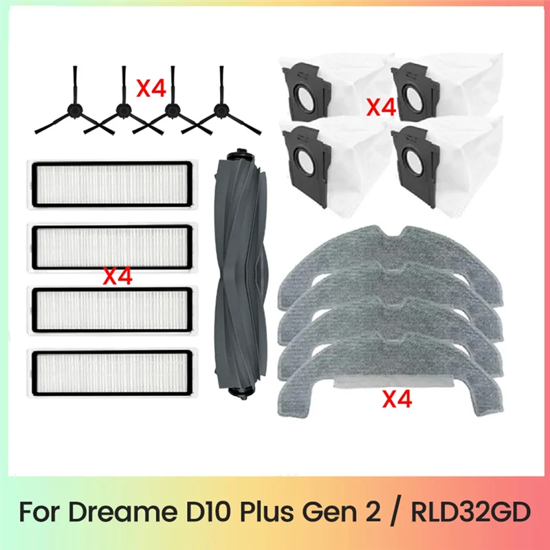 Stable-17PCS filtro de Cepillo Lateral principal bolsa de polvo paño de mopa reemplazo para Dreame D10 Plus Gen 2/RLD32GD piezas de aspiradora